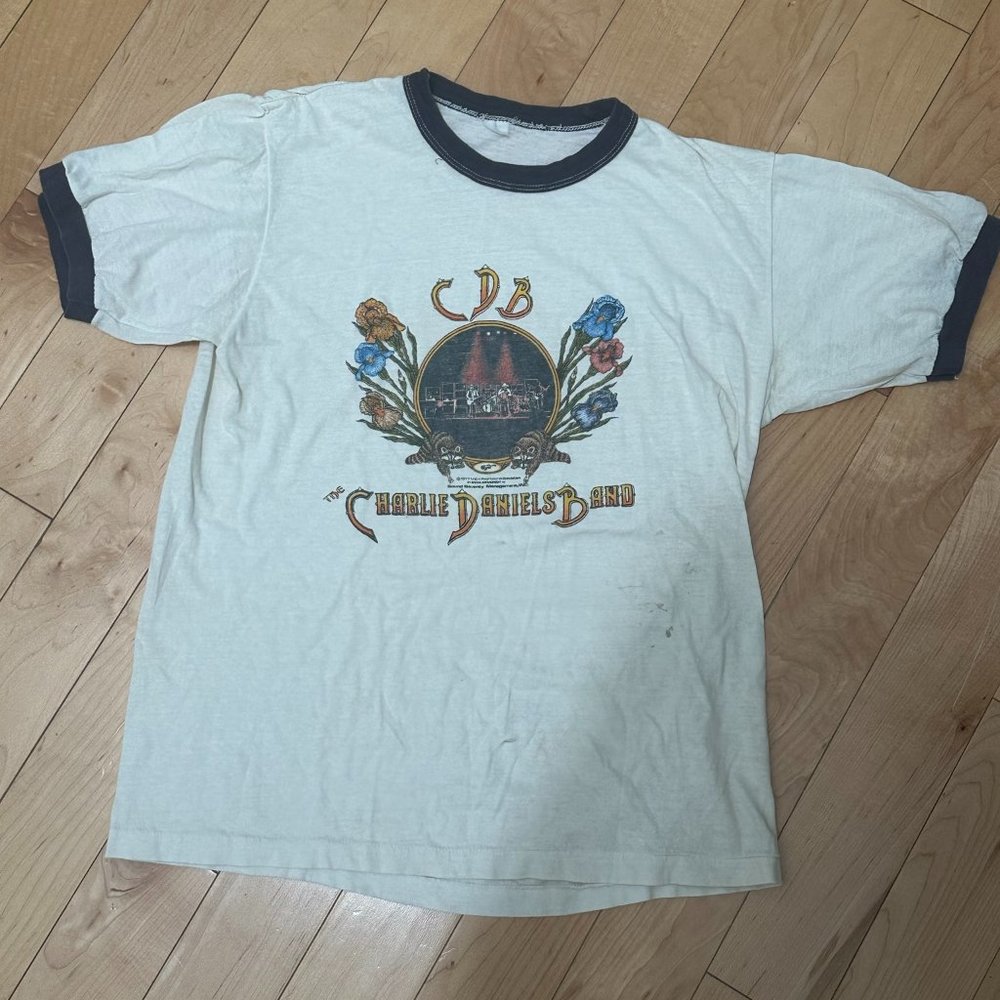 1977 Charlie Daniels Band Willie Nelson Concert Ringer Tee Vintage L